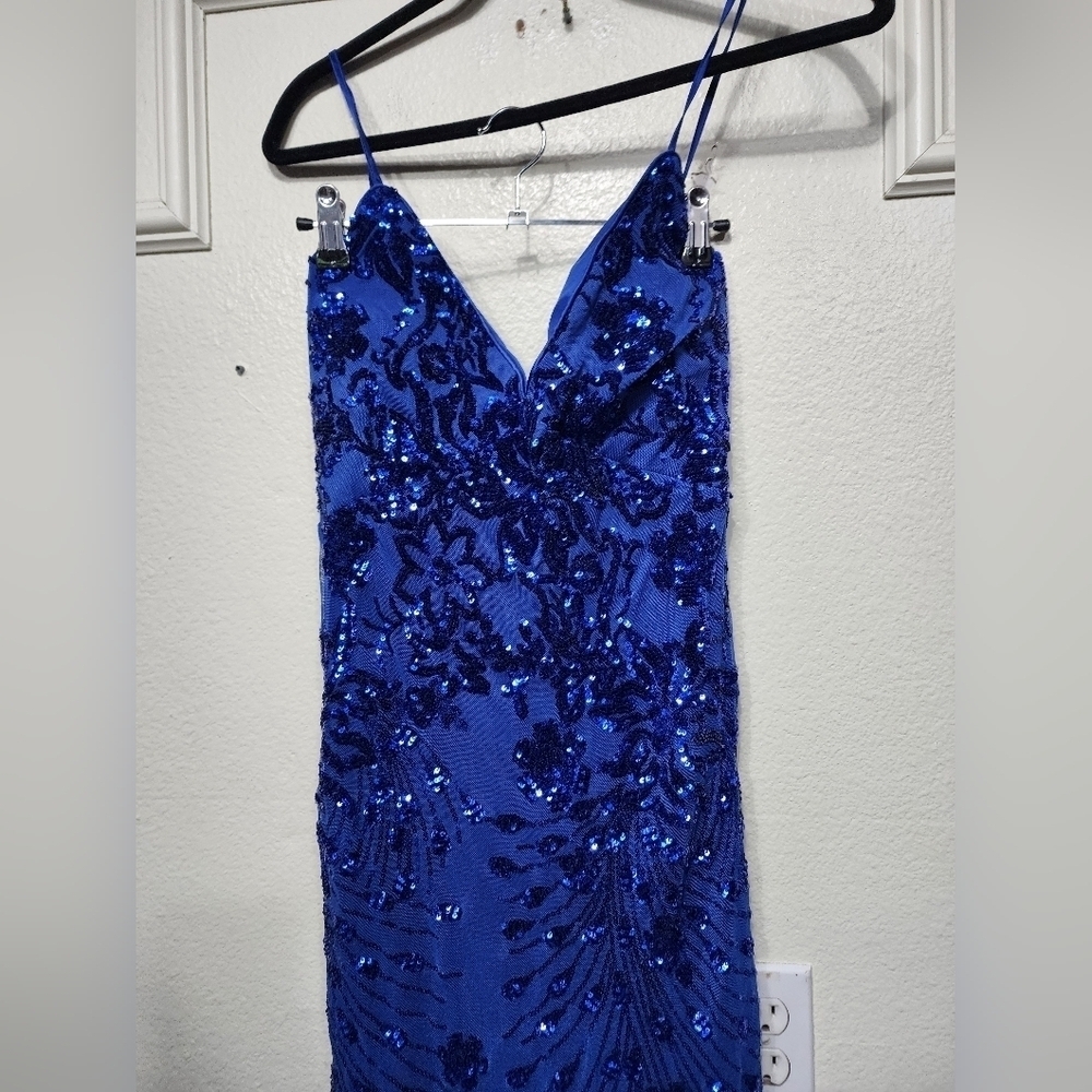 Lulus Photo Finish Royal Blue Sequin Lace-Up Maxi Dress Wedding Party Prom - Picture 9 of 11